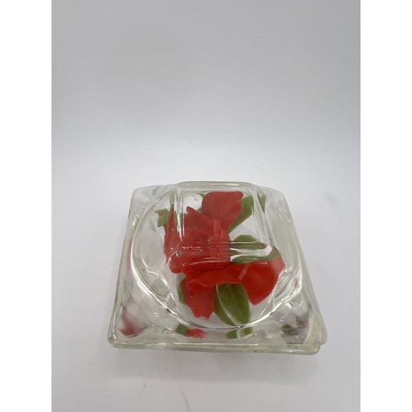 Vintage Decorative‎ Clear Red Rose Tabletop Square Paperweight - Picture 2 of 9
